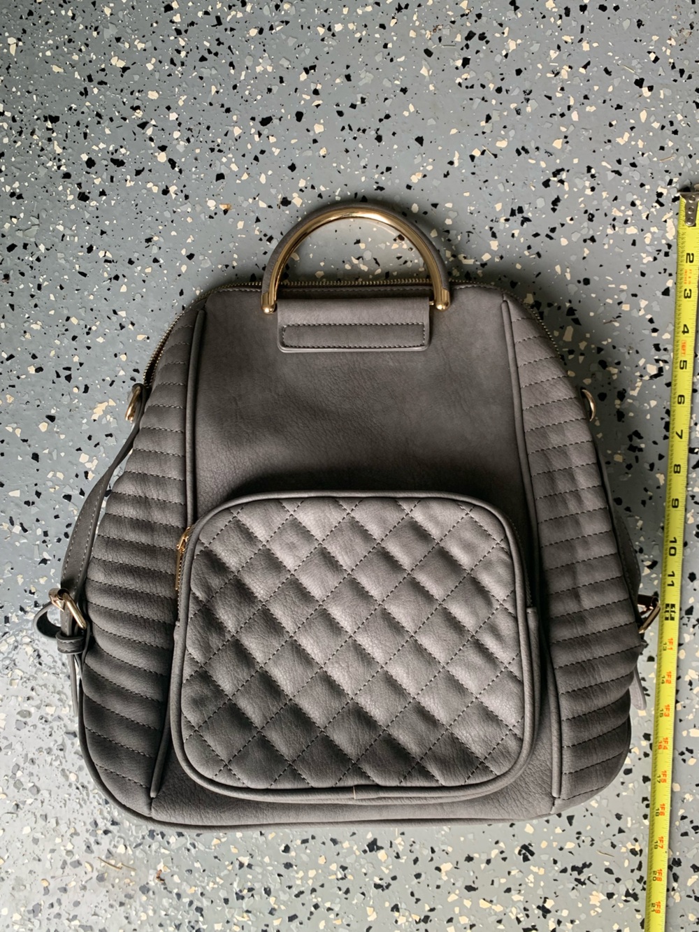 Quilted Gray Women’s Backpack with Gold Ring Handle